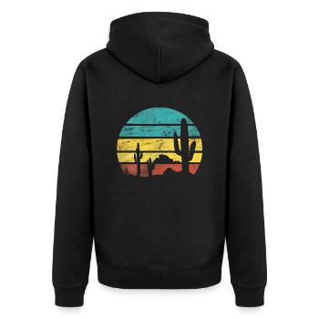 Retro Desert Graphic Nature Cactus - Unisex Premium Organic Zip Hoodie - black - Back - Nico (187cm)