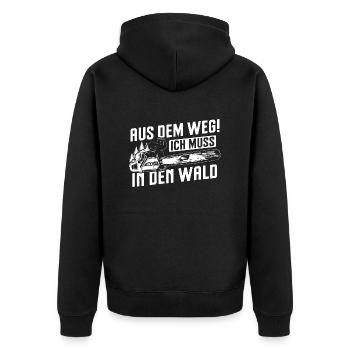 Aus dem Weg ich muss in den Wald Holzfäller Spruch - Unisex Premium Bio Zip Hoodie - Schwarz - Hinten - Nico (187cm)