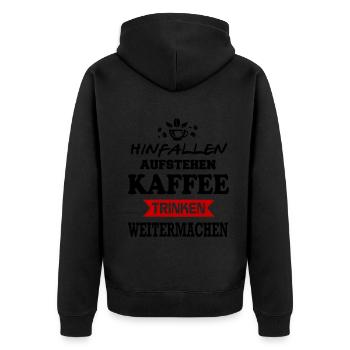Sprüche Hinfallen aufstehen Kaffee trinken - Unisex Premium Bio Zip Hoodie - Schwarz - Hinten - Nico (187cm)