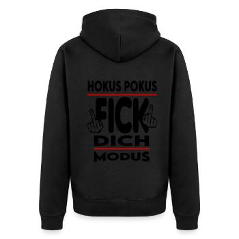 Hokus Pokus Fick dich Modus - Unisex Premium Bio Zip Hoodie - Schwarz - Hinten - Nico (187cm)