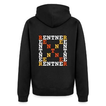 Rentner (waagerecht, senkrecht u. diagonal lesbar) - Unisex Premium Bio Zip Hoodie - Schwarz - Hinten - Nico (187cm)