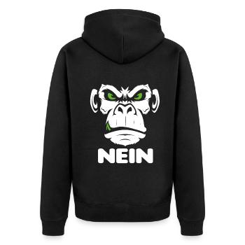 Nope Nö Nein Affe Monkey Jetzt nicht Hau Ab Weg - Unisex Premium Bio Zip Hoodie - Schwarz - Hinten - Nico (187cm)