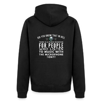 Das Mikrofon an - Unisex Premium Bio Zip Hoodie - Schwarz - Hinten - Nico (187cm)