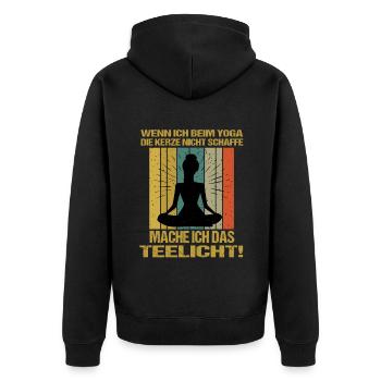 Sprüche Yoga Frau Kerze Teelicht - Unisex Premium Bio Zip Hoodie - Schwarz - Hinten - Nico (187cm)