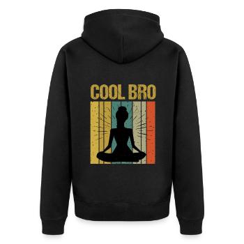 Sprüche Yoga Frau Cool Bro Bruder - Unisex Premium Bio Zip Hoodie - Schwarz - Hinten - Nico (187cm)
