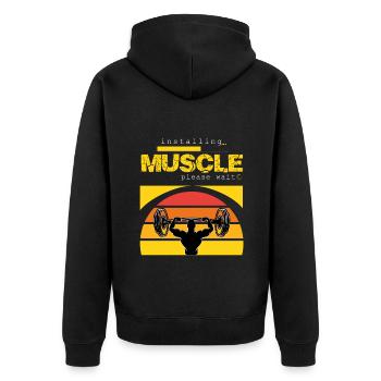 Bodybuilding Hantel Muskel aufbauen Training - Unisex Premium Bio Zip Hoodie - Schwarz - Hinten - Nico (187cm)