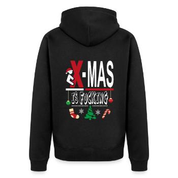 X Mas Christmas is Fucking Scheisse Mist - Unisex Premium Bio Zip Hoodie - Schwarz - Hinten - Nico (187cm)