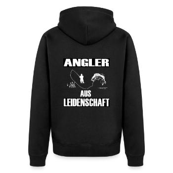 Angeln - Unisex Premium Bio Zip Hoodie - Schwarz - Hinten - Nico (187cm)