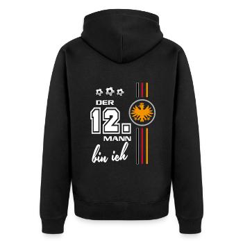 Fußball Deutschland Fussball Fan 12.Mann - Unisex Premium Bio Zip Hoodie - Schwarz - Hinten - Nico (187cm)