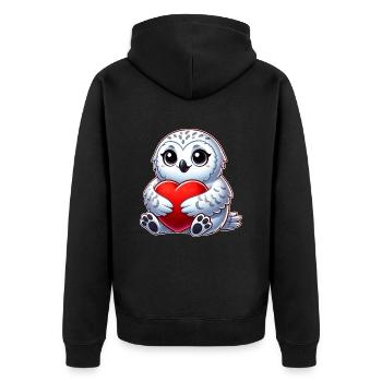 Herzige Schneeeule verliebt Valentinstag - Unisex Premium Bio Zip Hoodie - Schwarz - Hinten - Nico (187cm)