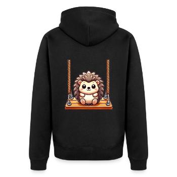 Hedgehog swinging playground cartoon cute - Unisex Premium Organic Zip Hoodie - black - Back - Nico (187cm)