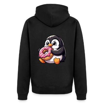 Mignon pingouin grignote sur beignet bande dessinée - Veste à capuche bio Premium Unisexe - noir - Dos - Nico (187cm)