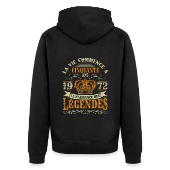 50 ans Anniversaire Humour Naissance 1972 Cadeau - Veste à capuche bio Premium Unisexe - noir - Dos - Nico (187cm)