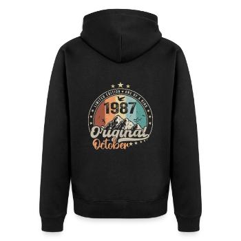 October | the Legends were born in October 1987 - Unisex Premium Organic Zip Hoodie - black - Back - Nico (187cm)