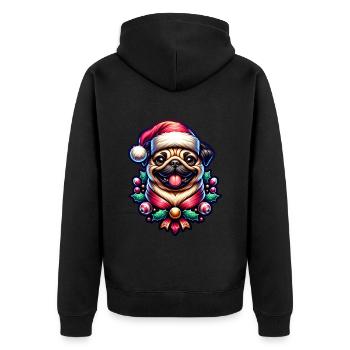 Xmas Pug Christmas Hat Santa Claus Gift - Unisex Premium Organic Zip Hoodie - black - Back - Nico (187cm)