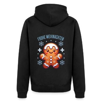 Lebkuchen Lebkuchenkind Keks Frohe Weihnachten - Unisex Premium Bio Zip Hoodie - Schwarz - Hinten - Nico (187cm)