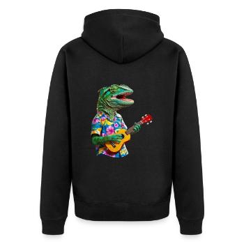 Chamäleon spielt Ukulele - Unisex Premium Bio Zip Hoodie - Schwarz - Hinten - Nico (187cm)