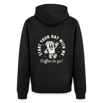 Beginnen Sie Ihren Tag mit Kaffee - Unisex Premium Bio Zip Hoodie - Schwarz - Hinten - Nico (187cm)