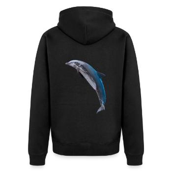 Dolphin jumping, Natural, left - Unisex Premium Organic Zip Hoodie - black - Back - Nico (187cm)