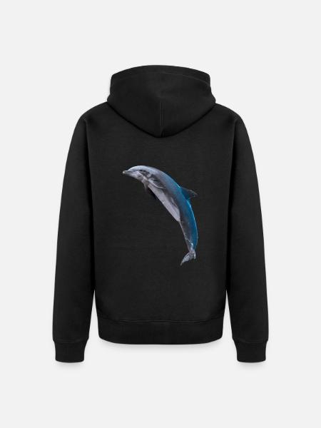 Dolphin jumping, Natural, left - Unisex Premium Organic Zip Hoodie - black
