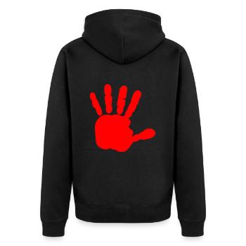 Main rouge - main de sang - BLOODY HAND - Veste à capuche bio Premium Unisexe - noir - Dos - Nico (187cm)