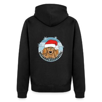 Comicstyle Pudelmotiv - Weihnachten ohne mich - Unisex Premium Bio Zip Hoodie - Schwarz - Hinten - Nico (187cm)