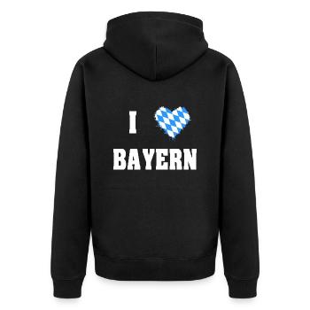 I love Bayern - Unisex Premium Bio Zip Hoodie - Schwarz - Hinten - Nico (187cm)