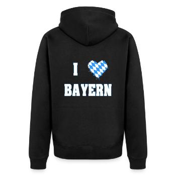 I love Bayer, Herz, Geschenk, Bavaria - Unisex Premium Bio Zip Hoodie - Schwarz - Hinten - Nico (187cm)