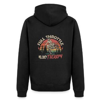 Vollgas ist meine Therapie - Motocross Spruch - Unisex Premium Bio Zip Hoodie - Schwarz - Hinten - Nico (187cm)