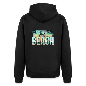 VACANCES VACANCES À LA PLAGE PALMIERS MOTIF DE VOYAGE DU SOLEIL - Veste à capuche bio Premium Unisexe - noir - Dos - Nico (187cm)