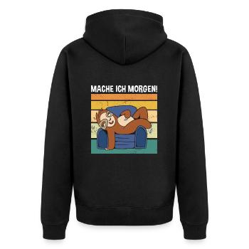 Mache Ich Morgen! Süßes Faultier - Unisex Premium Bio Zip Hoodie - Schwarz - Hinten - Nico (187cm)