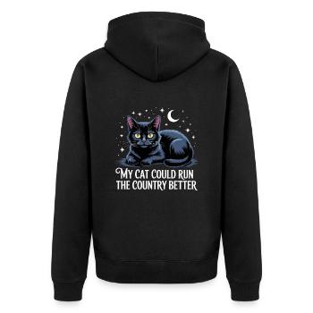 Meine Katze würde das Land besser regieren - Unisex Premium Bio Zip Hoodie - Schwarz - Hinten - Nico (187cm)