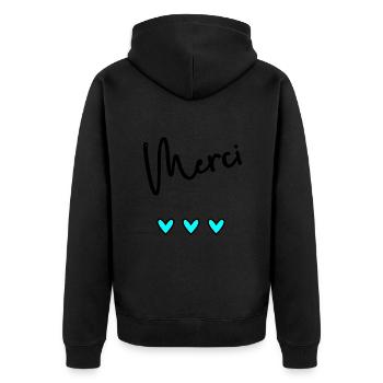 MERCI. THANKS. THANK YOU. ANNIVERSAIRE. NAISSANCE. - Veste à capuche bio Premium Unisexe - noir - Dos - Nico (187cm)