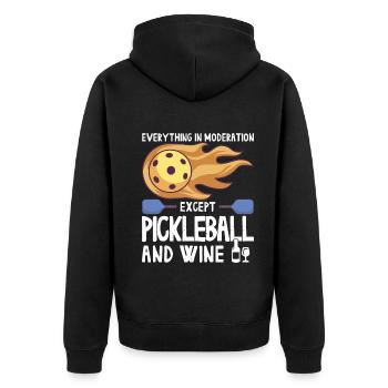 Pickleball und Wein für Pickle Ball, Was That out - Unisex Premium Bio Zip Hoodie - Schwarz - Hinten - Nico (187cm)