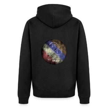 DailyPerforming Daddy Hero - Unisex Premium Bio Zip Hoodie - Schwarz - Hinten - Nico (187cm)