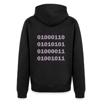 Binary Code Fuck - Unisex Premium Organic Zip Hoodie - black - Back - Nico (187cm)
