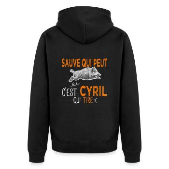 Cyril c est cyril qui tire Humour Chasseur - Veste à capuche bio Premium Unisexe - noir - Dos - Nico (187cm)