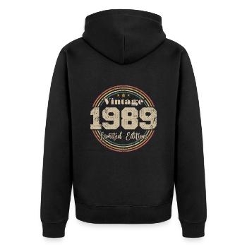 1989 Retro Vintage Geburtstag geboren in - 1989 - Unisex Premium Bio Zip Hoodie - Schwarz - Hinten - Nico (187cm)