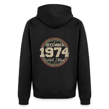 The legends were born in December 1974 - 1974 - Unisex Premium Organic Zip Hoodie - black - Back - Nico (187cm)
