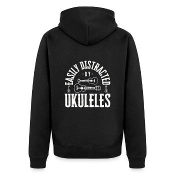 Easily distracted by Ukuleles - Unisex Premium Bio Zip Hoodie - Schwarz - Hinten - Nico (187cm)