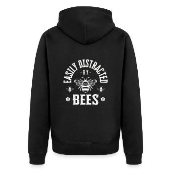 Easily distracted by bees - Unisex Premium Bio Zip Hoodie - Schwarz - Hinten - Nico (187cm)