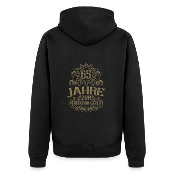 65. Geburtstag Sprüche Zur Perfektion gereift - Unisex Premium Bio Zip Hoodie - Schwarz - Hinten - Nico (187cm)