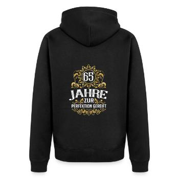 65. Geburtstag Sprüche Zur Perfektion gereift - Unisex Premium Bio Zip Hoodie - Schwarz - Hinten - Nico (187cm)