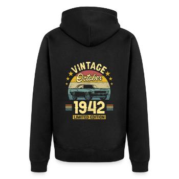 Vintage October 1942 80 Years Anniversary - Unisex Premium Organic Zip Hoodie - black - Back - Nico (187cm)