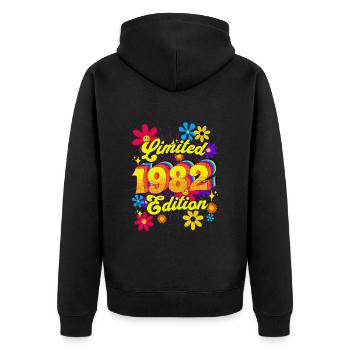 Rétro et Vintage 1982 Femme 40 Ans Anniversaire - Veste à capuche bio Premium Unisexe - noir - Dos - Nico (187cm)