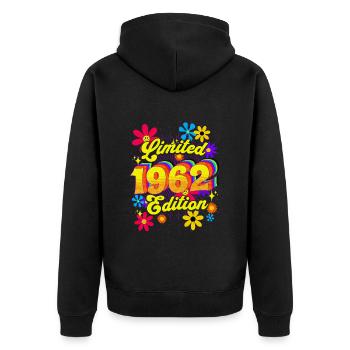 Rétro et Vintage 1962 Femme 60 Ans Anniversaire - Veste à capuche bio Premium Unisexe - noir - Dos - Nico (187cm)