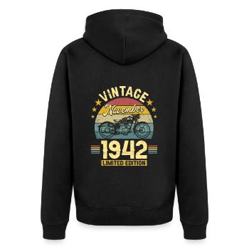 Vintage November 1942 80 years Anniversary - Unisex Premium Organic Zip Hoodie - black - Back - Nico (187cm)