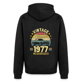 Vintage November 1977 45 years Anniversary - Unisex Premium Organic Zip Hoodie - black - Back - Nico (187cm)