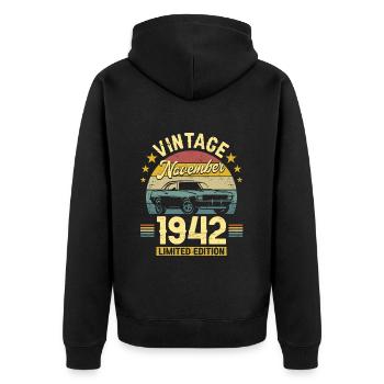 Vintage November 1942 80 years Anniversary - Unisex Premium Organic Zip Hoodie - black - Back - Nico (187cm)