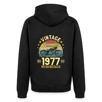 Vintage November 1977 45 years Anniversary - Unisex Premium Organic Zip Hoodie - black - Back - Nico (187cm)